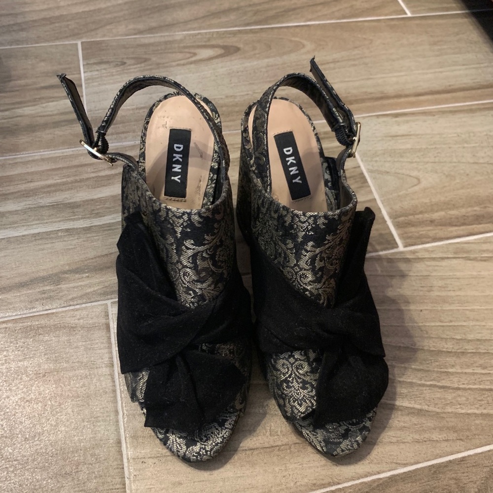 DKNY Slingback Brocade Suede Block Heels